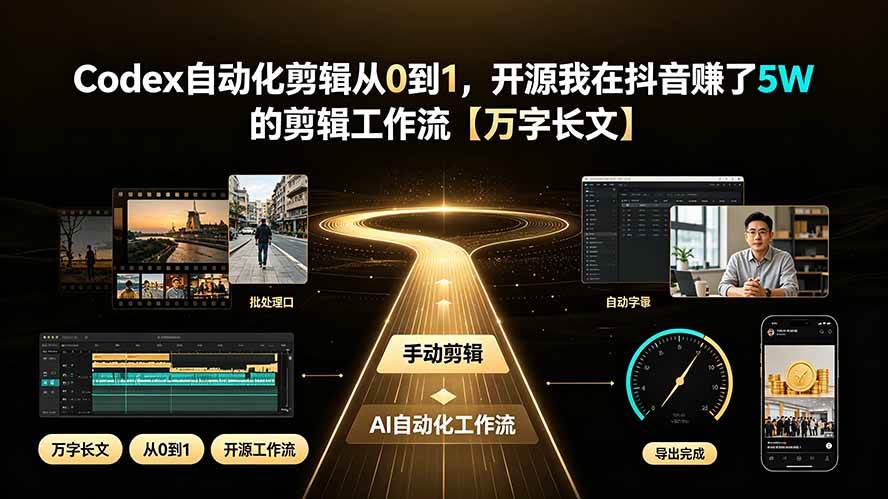(19504期)Codex自动化剪辑从0到1,开源我在抖音赚了5W 的剪辑工作流【万字长文】兼职项目|网络创业|Ai项目| 网赚项目 | 网络创业 | AI 实战 | 副业兼职找项目_兼职创业_自媒体创业_流量变现