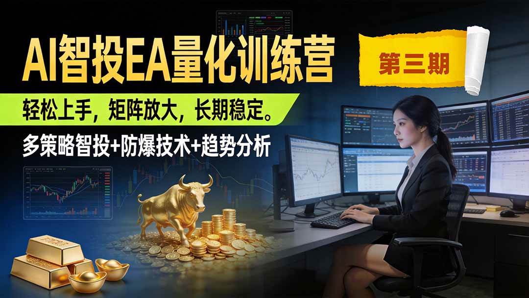 （19737期）AI智投EA量化训练营第三期，多策略智投+防爆技术+趋势分析 ，小白轻松上手，矩阵放大，长期稳定，日入500U。兼职项目|网络创业|Ai项目| 网赚项目 | 网络创业 | AI 实战 | 副业兼职找项目_兼职创业_自媒体创业_流量变现