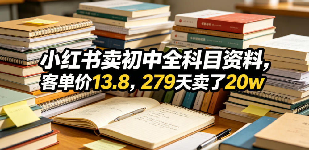 小红书卖初中全科目资料,客单价13.8,279天卖了20w兼职项目|网络创业|Ai项目| 网赚项目 | 网络创业 | AI 实战 | 副业兼职找项目_兼职创业_自媒体创业_流量变现