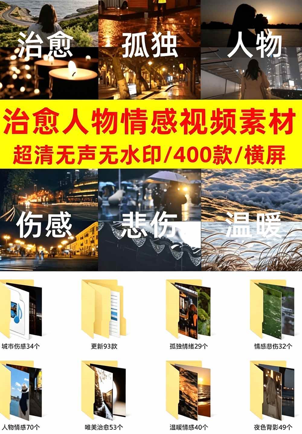 （19227期）爆款短视频常用视频素材！抖音治愈伤感人物情感视频素材，400款合集，无声无水印，视频感氛围拉满